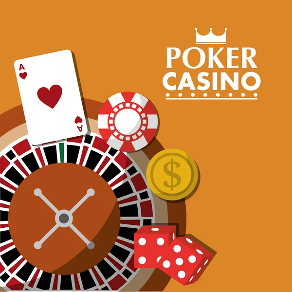 Poker casino roulette wheel dice money card chip — Stock Vector