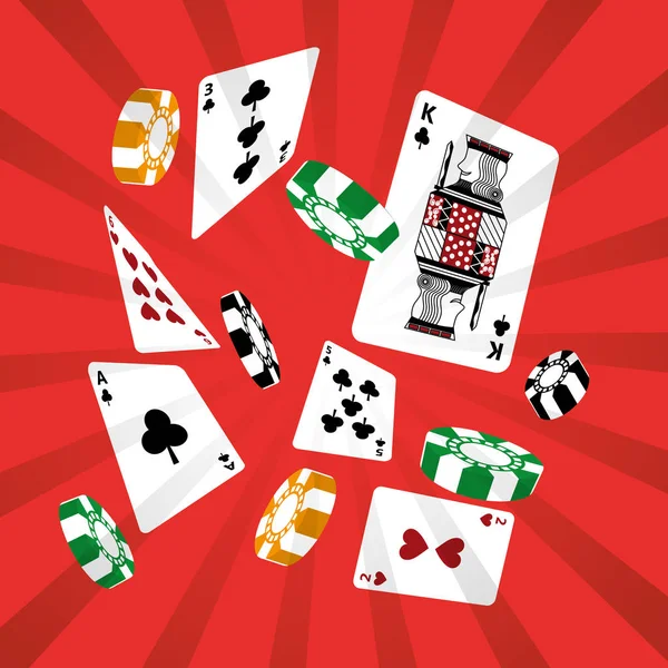 Carte da poker casino chip gioco d'azzardo design sfondo rosso — Vettoriale Stock