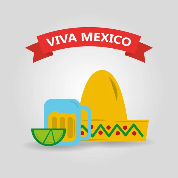 Viva Mexikó kalap és üveg tequila és citrom banner — Stock Vector