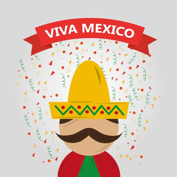 Viva Mexikó ember mexikói hagyományos ruhák konfetti — Stock Vector