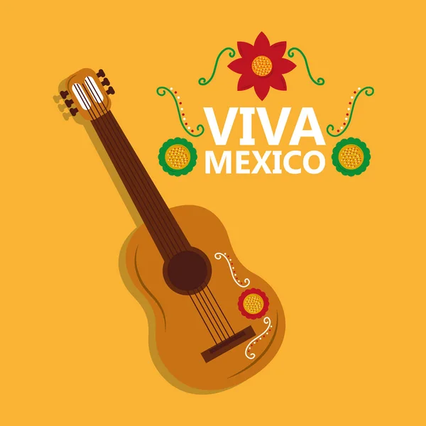 Viva Meksika gitar enstrüman müzik çiçek kutlama — Stok Vektör