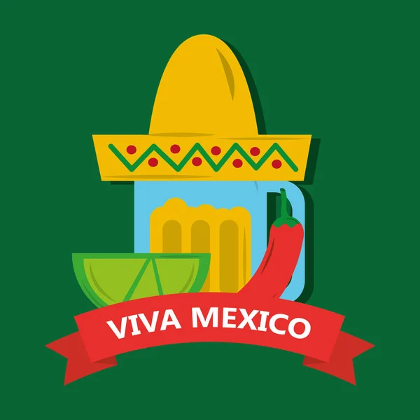 Viva Mexikó tequila citrom és hat mexikói chili paprika banner — Stock Vector