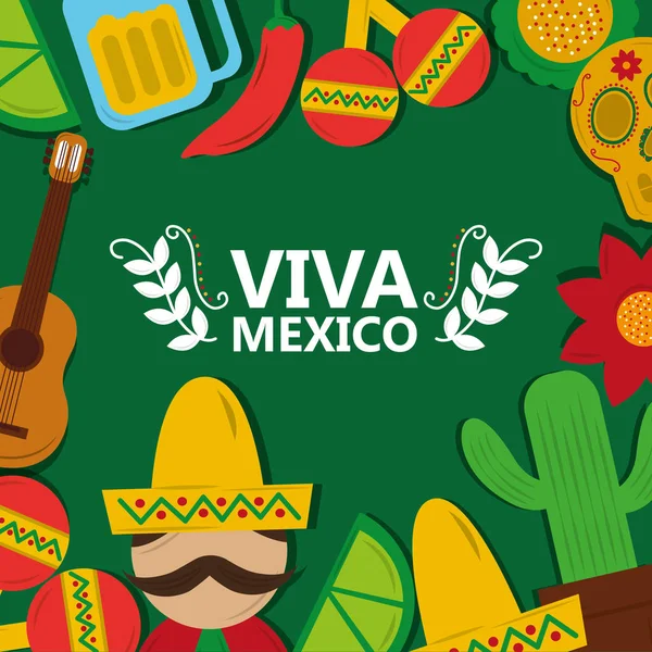 ビバ メキシコ伝統文化祭ポスター グリーティング — ストックベクタ