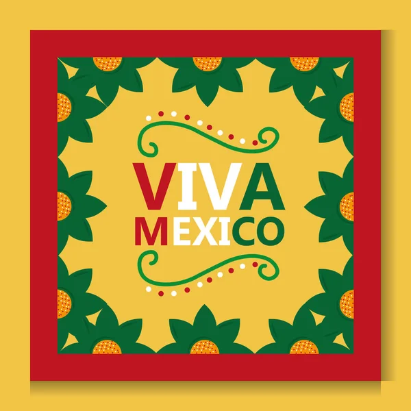 Viva mexico cartel marco flor decoración — Vector de stock