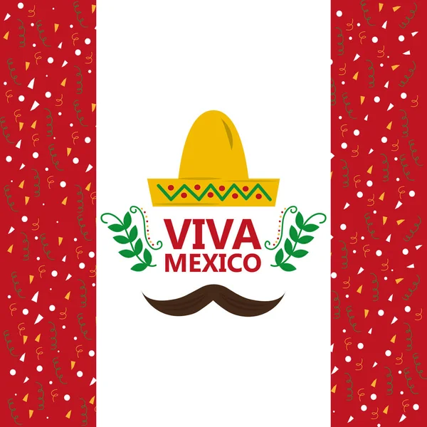 Viva mexico chapéu e bigode confete decoração — Vetor de Stock