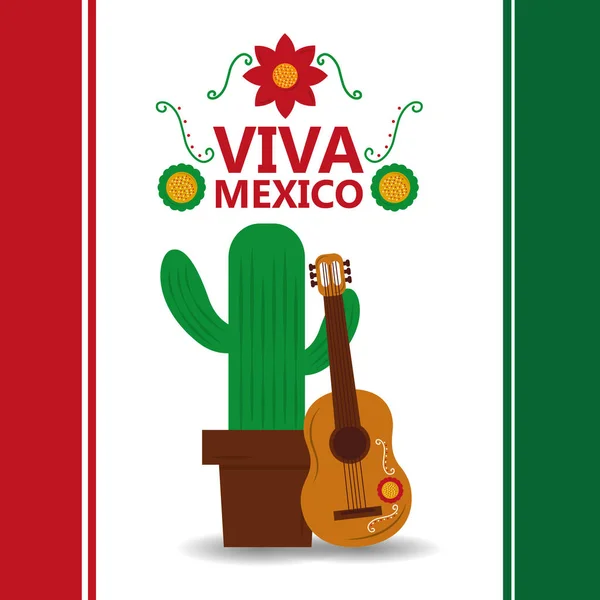 Viva mexico pot cactus et guitare affiche fête — Image vectorielle