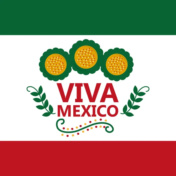 Viva mexico flag perayaan bunga meksiko - Stok Vektor