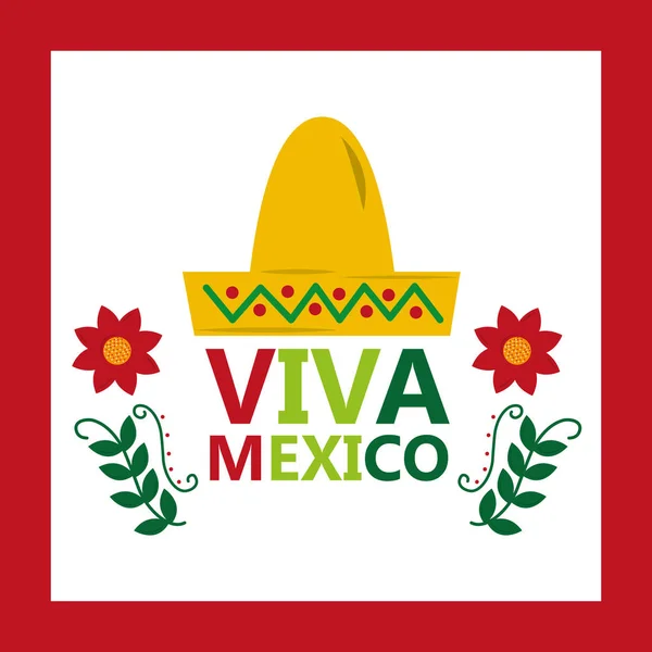 Viva mexico hat tradition culture flower — Stock Vector