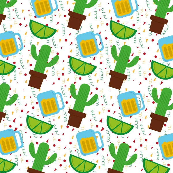 Mexikanische Kaktuspflanze und Tequila-Zitrone — Stockvektor