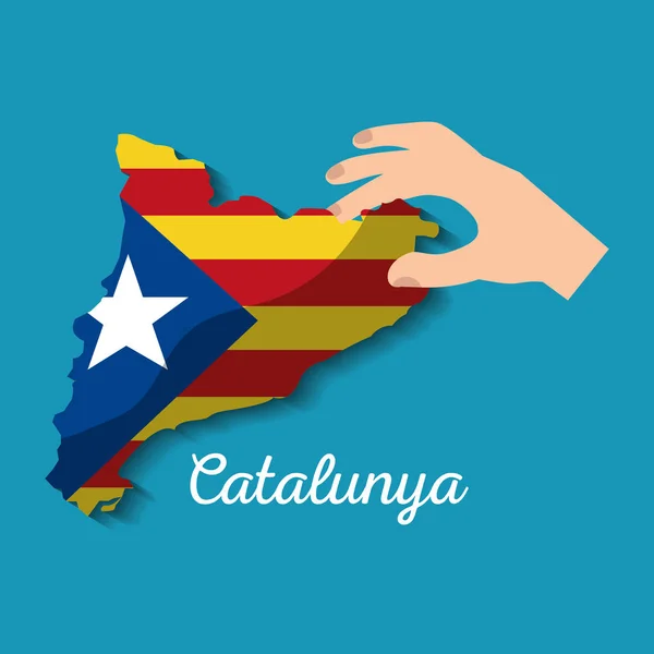 カタルーニャ独立国家主義的な旗の地図を持っている手 — ストックベクタ