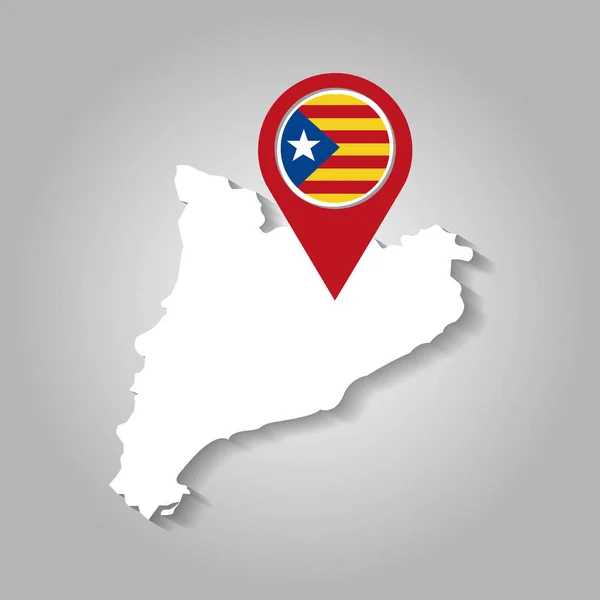 Catalonia beyaz Haritası işaretçi bayrak ile — Stok Vektör