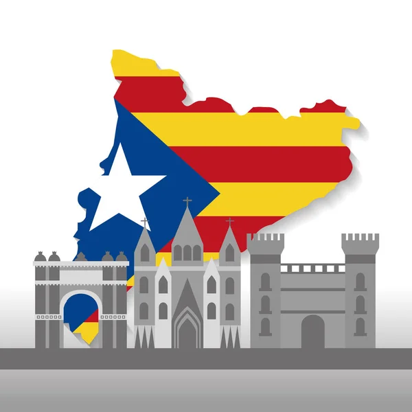 A Catalonia barcelona jelző megjelenítése és épületek szimbólumkészlet — Stock Vector