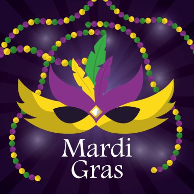 Mardi gras karnaval maske tüy ve beadss ile arka plan bulanık