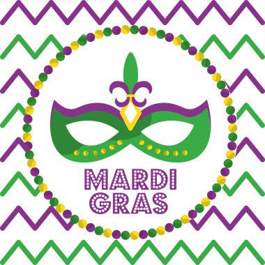 Mardi gras karnaval maskesi eşarplı yuvarlak boncuk ve geometrik arka plan tasarım