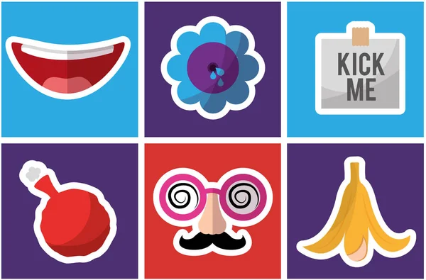 Dwazen dag viering feestelijke pranked icons set — Stockvector