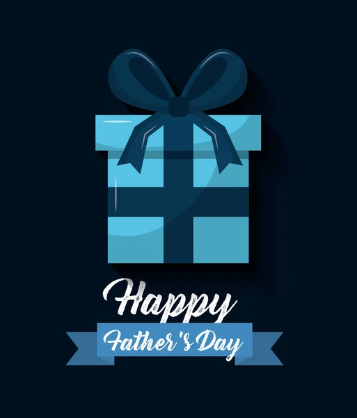 Happy fathers day blue wrapped gift box ribbon bow decoration — Stock Vector