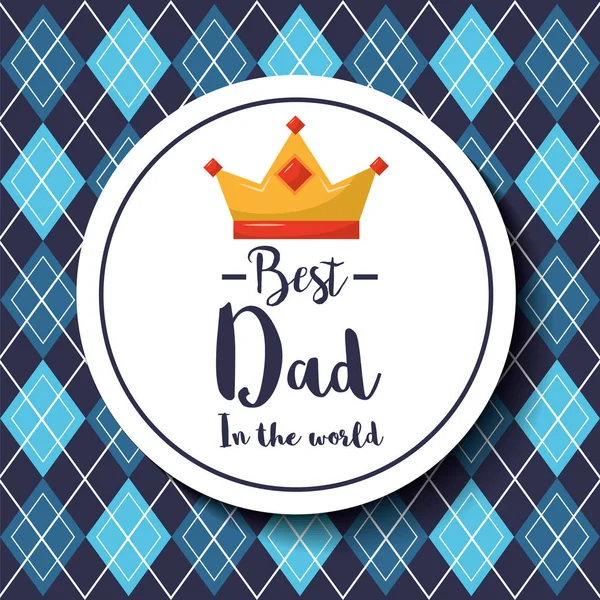 Badge bästa pappa i världen crown argyle mönster bakgrunden — Stock vektor