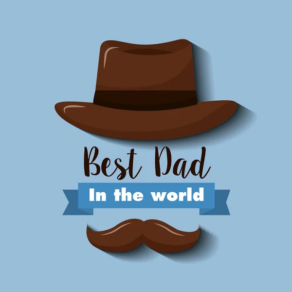 Meilleur papa dans le monde carte d'invitation chapeau et moustache — Image vectorielle