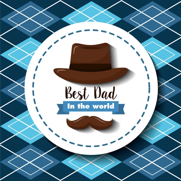 Bästa pappan i världen hatt mustasch menyfliksområdet dekoration argyle mönster — Stock vektor