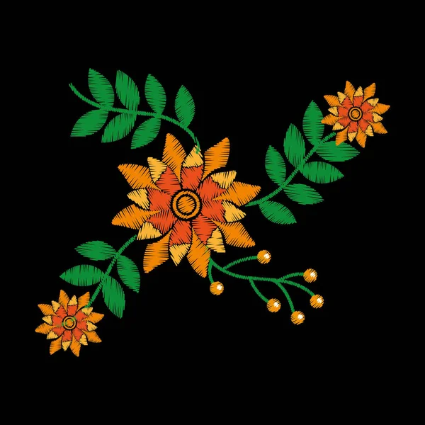 Sulaman dengan bunga tekstil tradisional - Stok Vektor