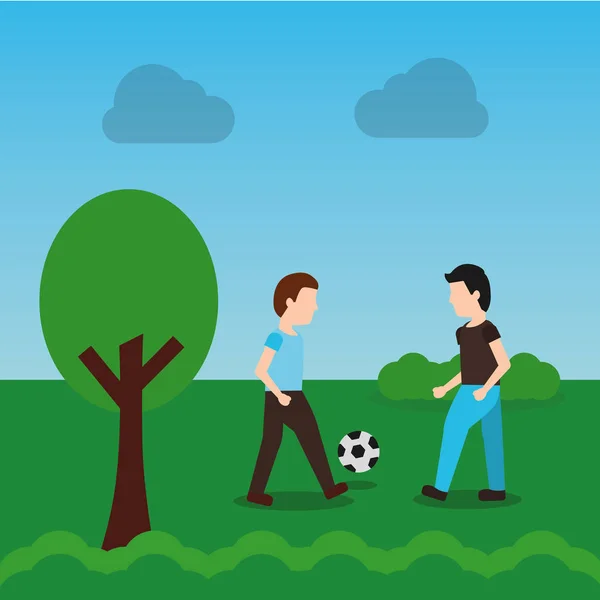 男性公園漫画でサッカー — ストックベクタ