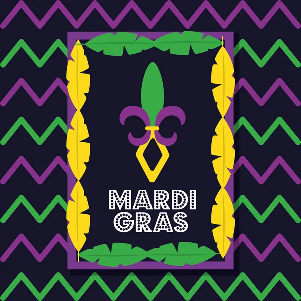 Mardi gras cartão quadro penas decoração convite — Vetor de Stock