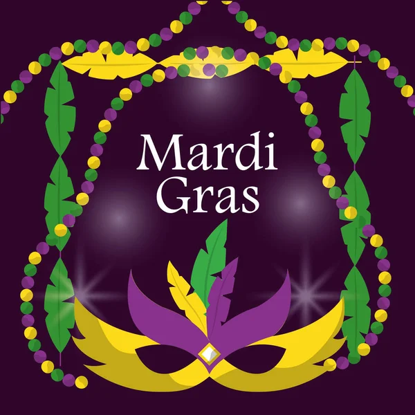 Mardi gras máscaras de carnaval con plumas perlas borrosa fondo púrpura — Archivo Imágenes Vectoriales