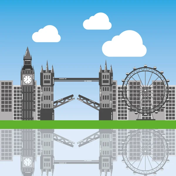 Londra şehir ünlü binalar turizm İngiltere yerler ile — Stok Vektör