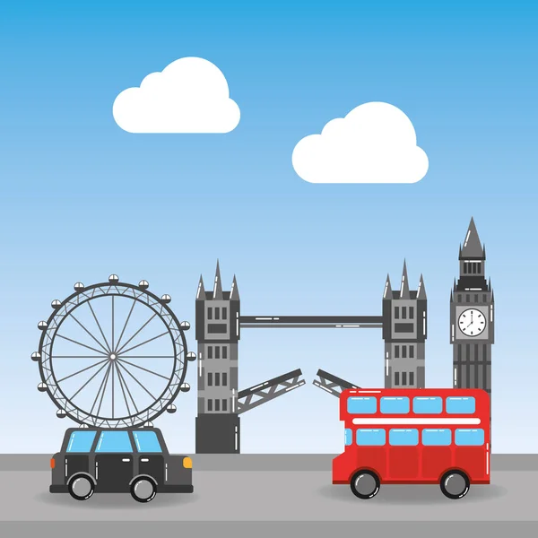 London city with famous buildings tourism england landmarks — Stock Vector