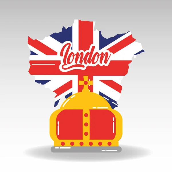 London map with england flag inside and royal crown — Stock Vector