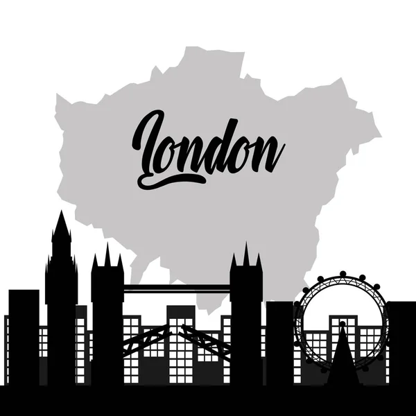 Ünlü binalar turizm İngiltere yerler ile Londra şehir haritası — Stok Vektör