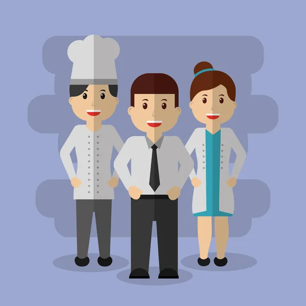 Werknemers chef-kok zakenman en femlae arts samen — Stockvector