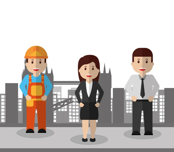 Hommes d'affaires et travailleurs de la construction fond de la ville — Image vectorielle