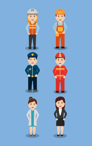Робочий набір - офісний працівник шеф-кухар доктор пожежник пілотний поліцейський — стоковий вектор