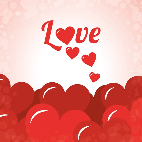 Kärlek bokstäver röda hjärtan dekoration kort — Stock vektor