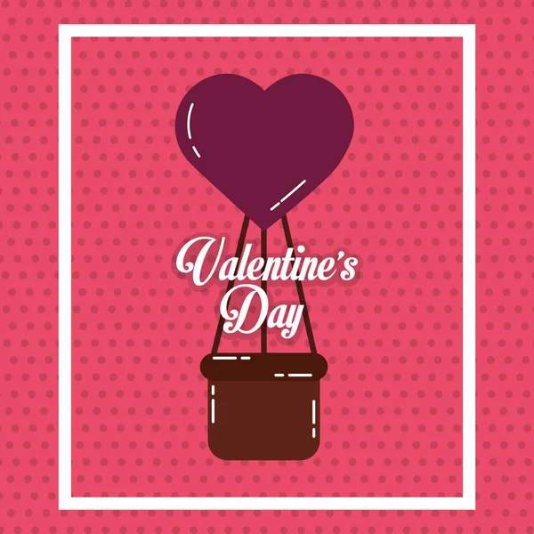 Валентинки день карты воздушный шар сердечная корзина — стоковый вектор