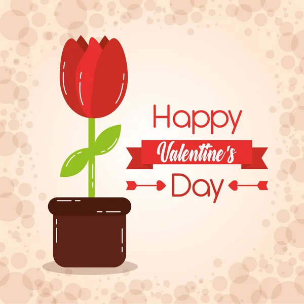 Happy valentines day card potted flower decoration celebration — Stock Vector