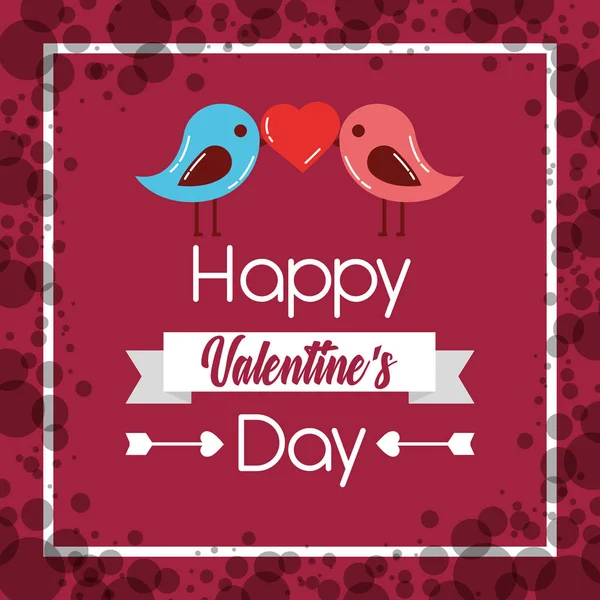 Feliz día de San Valentín pareja pájaros corazón cartel — Archivo Imágenes Vectoriales