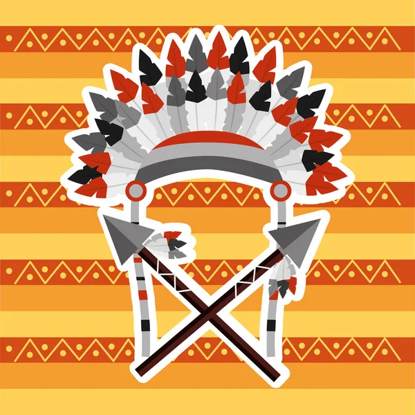 Перья головной убор с крестом копья воин коренной американец — стоковый вектор