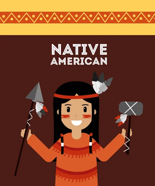 Indiani nativi americani con lancia e tomhawk — Vettoriale Stock