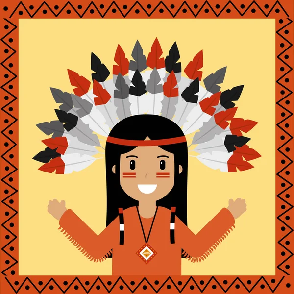 Native american indian character portrait — Stock Vector