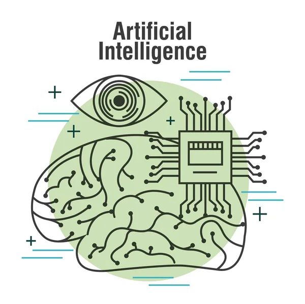 Inteligência artificial visão do cérebro humano e placa-mãe — Vetor de Stock