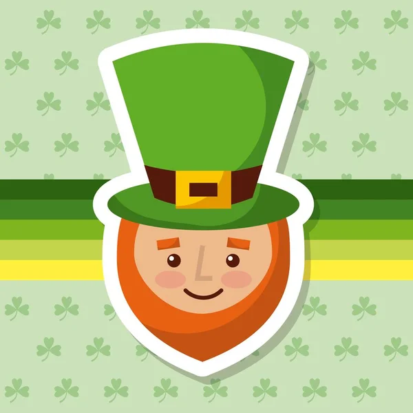 Leprechaun dessin animé avec chapeau et barbe trèfle fond — Image vectorielle