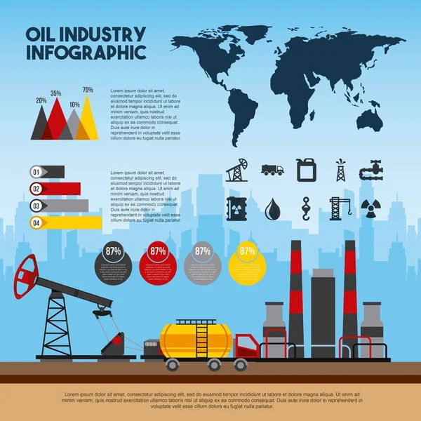 Industrie pétrolière infographie monde processus pétrole — Image vectorielle