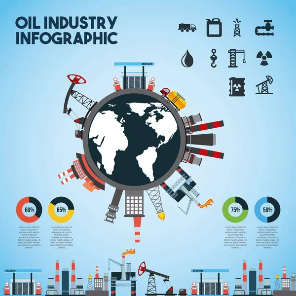 Industria petrolera infografía mundial gráfico global estadísticas — Vector de stock