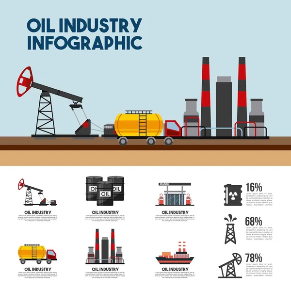 Olaj ipar infographic finomító üzem százalék benzin — Stock Vector