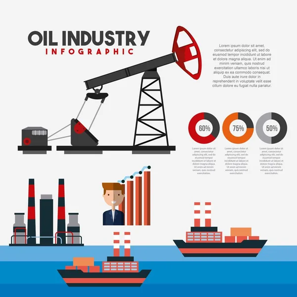 Industrie pétrolière infographie transport logistique extraction travailleur diagramme — Image vectorielle