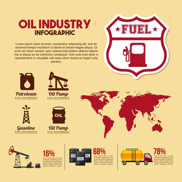 Industrie pétrolière infographie carburant pourcentage production commerce — Image vectorielle