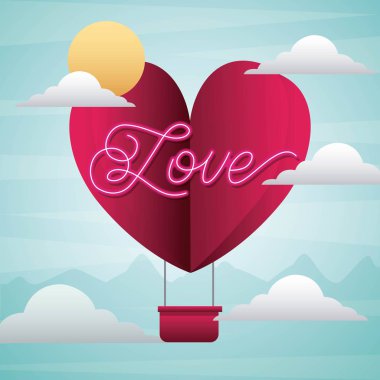 uçan balon gökyüzü bulut güneş ile origami kalp sevmek