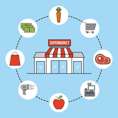 süpermarket cephe dış ticaret bakkal simgeler